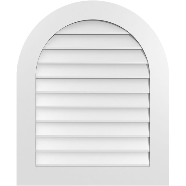 Ekena Millwork Round Top Surface Mount PVC Gable Vent: Non-Functional, w/ 3-1/2"W x 1"P Standard Frame, 28"W x 34"H GVPRT28X3401SN - main